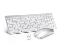 Ensemble clavier et souris sans fil silencieux et léger ultra fin, 2,4 G USB silencieux et compact avec couvercle, 2 piles AA et 2 piles AAA, pour ordinateur portable/PC/Windows - Blanc argenté