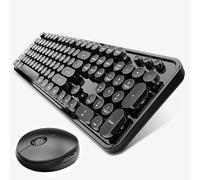 Ensemble clavier et souris sans fil, style machine à écrire rétro avec touches rondes, 2,4 GHz, souris de connexion sans chute avec 3 DPI réglables pour ordinateur portable Windows (noir)