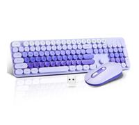 Ensemble clavier et souris sans fil, taille complète, compact, silencieux, 2,4 G, design élégant pour Windows, bureau, PC, ordinateur portable, touches rondes violettes mélangées de couleurs punk