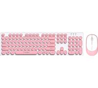 Ensemble clavier et souris sans fil Thunderwolf TF770 2.4G, capuchon de touche rond rétro punk, sensation de touche d'ordinateur portable, muet et confortable, largement compatible, rose (pas de piles