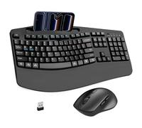 Ensemble clavier et souris sans fil, touches ondulées de 2,4 G, clavier ergonomique avec repose-poignet, support de téléphone, souris silencieuse sans fil DPI à 3 niveaux avec 6 boutons, pour Windows