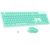 Ensemble Clavier Et Souris Sans Fil, Ultra Mince And Silencieux Clavier Azerty Français Pleine Taille 2.4G Avec Récepteur Usb Pour Pc, Ordinateur Portable, Windows, Mac-Vert Menthe