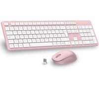 Ensemble Clavier et Souris sans Fil, Ultra Mince and Silencieux Clavier AZERTY Français Pleine Taille 2.4G avec Récepteur USB pour PC, Ordinateur Portable, Windows, Mac -Rose
