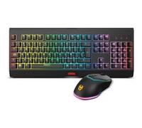 KROM Kabala - Kit Clavier sans Fil à Membrane rétro-éclairée Arc-en-Ciel, 6 Touches Anti-éblouissement, Souris Optique sans Fil 6 Niveaux dpi 800-4800 à la volée, Disposition espagnole, Noir