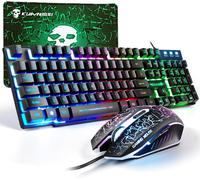 Ensemble Clavier Souris Gaming,QWERTY UK Layout Clavier Rétroéclairé Coloré LED Filaire Souris 4 Boutons 2400DPI Tapis de Souris,Compatible avec Windows,Mac OS,PS4,Xbox(Adaptateur Requis) Noir
