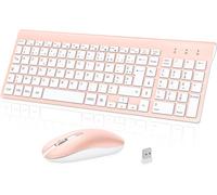Ensemble Clavier Souris sans Fil, Configuration AZERTY Français, Combo Clavier Souris Ergonomique 2.4 GHz avec Clavier Numérique de Pleine Taille pour Ordinateur Portable/PC-Noir JQ725 DC011