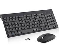 Ensemble Clavier Souris sans Fil, Configuration AZERTY Français, Combo Clavier Souris Ergonomique 2.4 GHz avec Clavier Numérique de Pleine Taille pour Ordinateur Portable/PC-Noir JQ725 DC011
