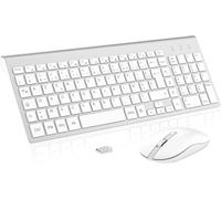Ensemble Clavier Souris sans Fil, Configuration AZERTY Français, Combo Clavier Souris Ergonomique 2.4 GHz avec Clavier Numérique de Pleine Taille pour Ordinateur Portable/PC-Noir JQ725 DC011