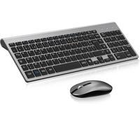 Ensemble Clavier Souris sans Fil, Configuration AZERTY Français, Combo Clavier Souris Ergonomique 2.4 GHz avec Clavier Numérique de Pleine Taille pour Ordinateur Portable/PC-Noir JQ725 DC011