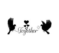 Ensemble Coeurs Romantiques Couple d'Oiseaux Lettrage Stickers lettrage 28x69.5cm Étanche Noir