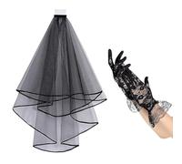 Ensemble coiffe et gants en dentelle noire unique - Accessoires de déguisement pour Halloween et événements à thème - Voile en dentelle respirante
