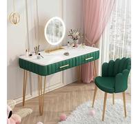 Ensemble coiffeuse avec 2 grands tiroirs et finition marbrée - Bureau de maquillage robuste pour filles et femmes dans la chambre à coucher - Pieds en métal et miroir - Meuble de beauté élégant