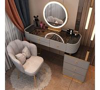 Ensemble Coiffeuse avec Miroir LED Rotatif et Tabouret - Coiffeuse pour Femme avec 6 tiroirs - Meuble de Chambre élégant pour Le Maquillage et la Mise en Valeur - Design Moderne de 100 cm