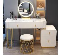 Ensemble coiffeuse avec miroir lumineux et tabouret - Meuble de chambre et de salle de bain avec tiroirs coulissants - Station de maquillage élégante pour votre chambre à coucher