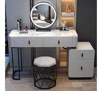 Ensemble coiffeuse avec miroir lumineux et tabouret - Meuble moderne avec tiroirs coulissants pour chambre à coucher et salle de bain