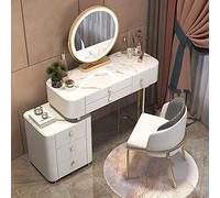 Ensemble coiffeuse avec miroir, tabouret et 6 tiroirs, commode de chambre et table de chevet pour rangement Blanc 100 cm