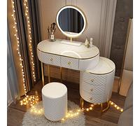 Ensemble coiffeuse d'angle pour femme, coiffeuse avec 5 à 6 tiroirs et miroir rotatif à 360°, élégant bureau de maquillage avec tabouret rond, coiffeuse élégante pour la maison