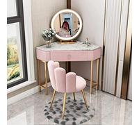 Ensemble coiffeuse d'angle rose avec miroir, 5 tiroirs et tabouret - Commode de maquillage élégante pour meubles de chambre à coucher - 60 cm/70 cm