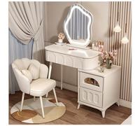 Ensemble coiffeuse de maquillage avec miroir lumineux à écran tactile 3 couleurs, coiffeuse et chaise, 3 tiroirs de rangement, meubles de chambre élégants (80 x 40 x 75,5 cm)