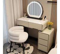 Ensemble coiffeuse de maquillage beige avec lumière tactile réglable, miroir, tabouret rembourré et tiroirs de rangement - Meuble de chambre élégant de 80 cm pour une métamorphose glamour