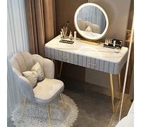 Ensemble coiffeuse de maquillage lumineuse avec miroir à écran tactile, 3 couleurs de luminosité, 2 tiroirs élégants, beige, coiffeuse élégante pour les amateurs de beauté