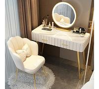 Ensemble coiffeuse lumineuse avec miroir 3 couleurs, tabouret rembourré, rangement en bois massif, coiffeuse élégante pour chambre à coucher, cadeau parfait pour femme (blanc, chaise B, 100 cm)