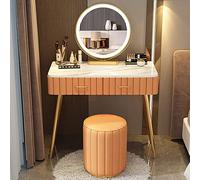 Ensemble coiffeuse lumineuse avec tabouret rembourré, miroir 3 couleurs, 2 compartiments de rangement en bois massif, idéal pour la chambre à coucher, cadeau parfait pour femme (orange, 80 cm)