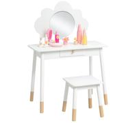 AIYAPLAY Ensemble Coiffeuse pour Enfant avec Tabouret, Coiffeuse 2 pièces pour Enfants de 3 à 6 Ans, Miroir Forme de Nuage - Blanc
