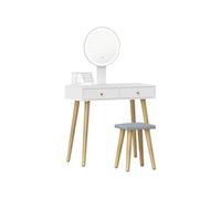 Ensemble coiffeuse tabouret avec miroir LED rond design réglable nombreux rangements