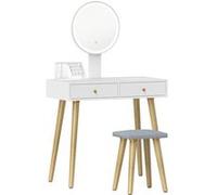 HOMCOM Coiffeuse avec Miroir et Tabouret, Table de Maquillage avec Miroir LED à luminosité et 3 Couleurs réglable, Tabouret rembourré, 2 tiroirs et Organisateur de Rangement, Bureau Coiffeuse Blanc