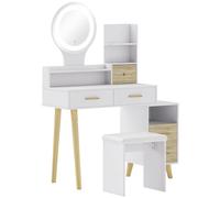 Coiffeuse avec miroir et tabouret - HOMCOM - luminosité réglable - 5 tiroirs, 4 compartiments ouverts, 1 étagère - câble USB -