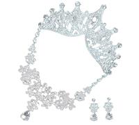 Ensemble Collier Boucles D’oreilles Tiare Couronne Mariage Femmes Argenté | Alliage, Finition Brillante Délicate, pour Photo Shoot et Fête, Style Charmant, Travail Soigné