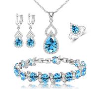 Ensemble collier, boucles d'oreilles, bracelet et bague r glables en cristal bleu ciel LMXXVJ