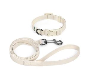 Ensemble Collier Chiot Réglable 25-40cm et 1.5M Laisse pour Petit Chien Chat Chaton Collier en Coton Doux Durable Laisse de Dressage à Dégagement Rapide pour Petits Chiens Chats, Large 2cm-Beige