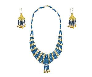 Ensemble collier égyptien et boucles d'oreilles assorties - Bijoux de l'Égypte ancienne en argile du Nil et teintures végétales fabriqués à la main par des artisans