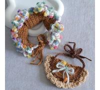 Ensemble collier et bandeau au crochet fait à la main pour chats/chiens | Accessoire photo réglable et hypoallergénique pour petits animaux de compagnie (ensemble floral, taille S)