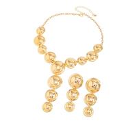 Ensemble collier et boucles d ' oreilles ronds géométriques, chaîne réglable en forme de Y et pompons fluides, conception pour un ensemble de bijoux unique et pratique dynamique, pendentif géométrique