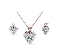 Ensemble collier et boucles d'oreilles ajustables en forme de cœur MGJ™ pour femme avec cristaux Swarovski - Carte de Noël, boîte cadeau blanche et sac inclus - Bijou hypoallergénique pour elle