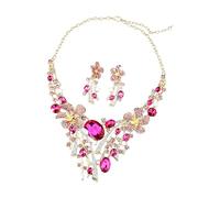 Ensemble collier et boucles d'oreilles avec chaîne réglable et pierres de verre étincelantes texture alliage pour femmes bijoux, One Size, Comme décrit, Comme décrit.