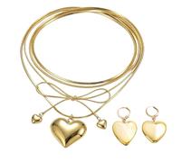 Ensemble collier et boucles d'oreilles en forme de cœur - Plaqué or | Collier ras du cou et boucles d'oreilles créoles romantiques en forme de cœur pour la Saint-Valentin, un anniversaire, Noël