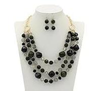 Ensemble collier et boucles d'oreilles faits à la main en résine et perles de verre pour femme Cadeau de Noël, Adjustable, Acier inoxydable, Agate