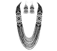 Ensemble collier et boucles d'oreilles Gerdan ukrainien représentant une scène du port de minuit. Perles de rocaille, bijoux traditionnels multicolores faits main, bijoux ukrainiens |LK_UKRN_0782