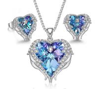 Ensemble collier et boucles d'oreilles Ocean Heart Angel Wings en cristal Swarovski pour femme