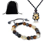 Ensemble collier et bracelet en cristal de citrine - Ensemble de bijoux en cristal naturel porte-bonheur pour homme et femme - Bracelet Feng Shui pour la protection, Cristal naturel, Citrine