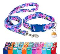 Ensemble collier et laisse à motif floral avec support AirTag, collier anti-perte, réglable et durable pour chiens de petite, moyenne et grande taille, idéal pour la marche, la randonnée, le dressage