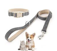 Ensemble collier et laisse en coton chanvre pour animal de compagnie, collier réglable, pour chiens de petite, moyenne et grande taille, robuste et doux sur la peau (gris, taille M)