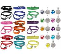 Ensemble collier et laisse en cuir vibrant pour chiot, chiens de petite, moyenne et grande taille avec étiquette ronde gravée personnalisée en forme de patte pailletée (taille S (cou de 27 cm à 33 cm