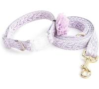 Ensemble Collier et Laisse en Dentelle for Chien, for Chiot Coton, for brodé à la Main avec Fleur(Purple,L)