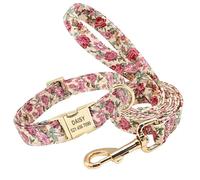 Ensemble collier et laisse en nylon imprimé personnalisé pour chien avec plaque d'identification et collier pour chat et chien de petite et moyenne taille, beige, taille M
