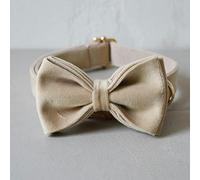 Ensemble Collier et Laisse en Tissu pour Chien de Taille Moyenne et Grande, Collier avec nœud Papillon en Velours Kaki, Collier avec nœud Papillon, M